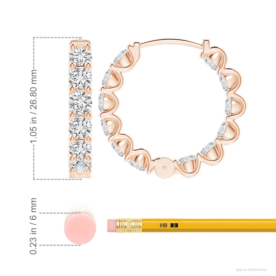4.2mm HSI2 Prong-Set Diamond Inside Out Hoop Earrings in Rose Gold ruler