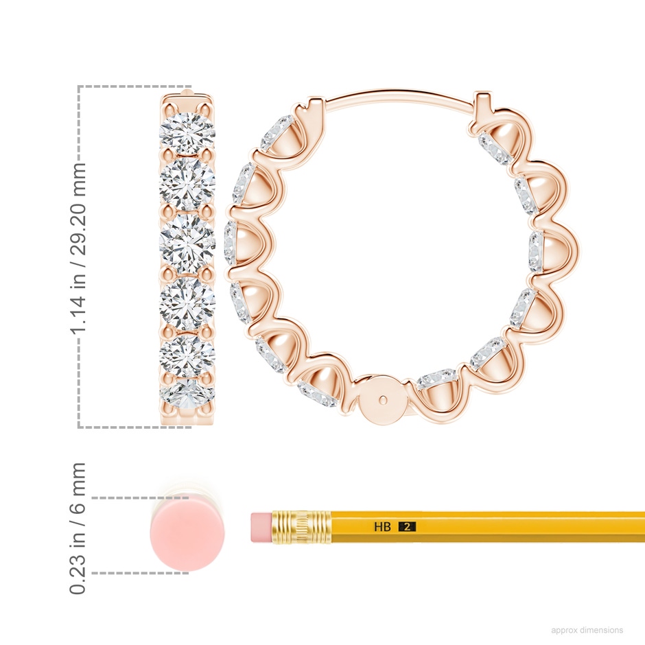 4.5mm HSI2 Prong-Set Diamond Inside Out Hoop Earrings in Rose Gold ruler