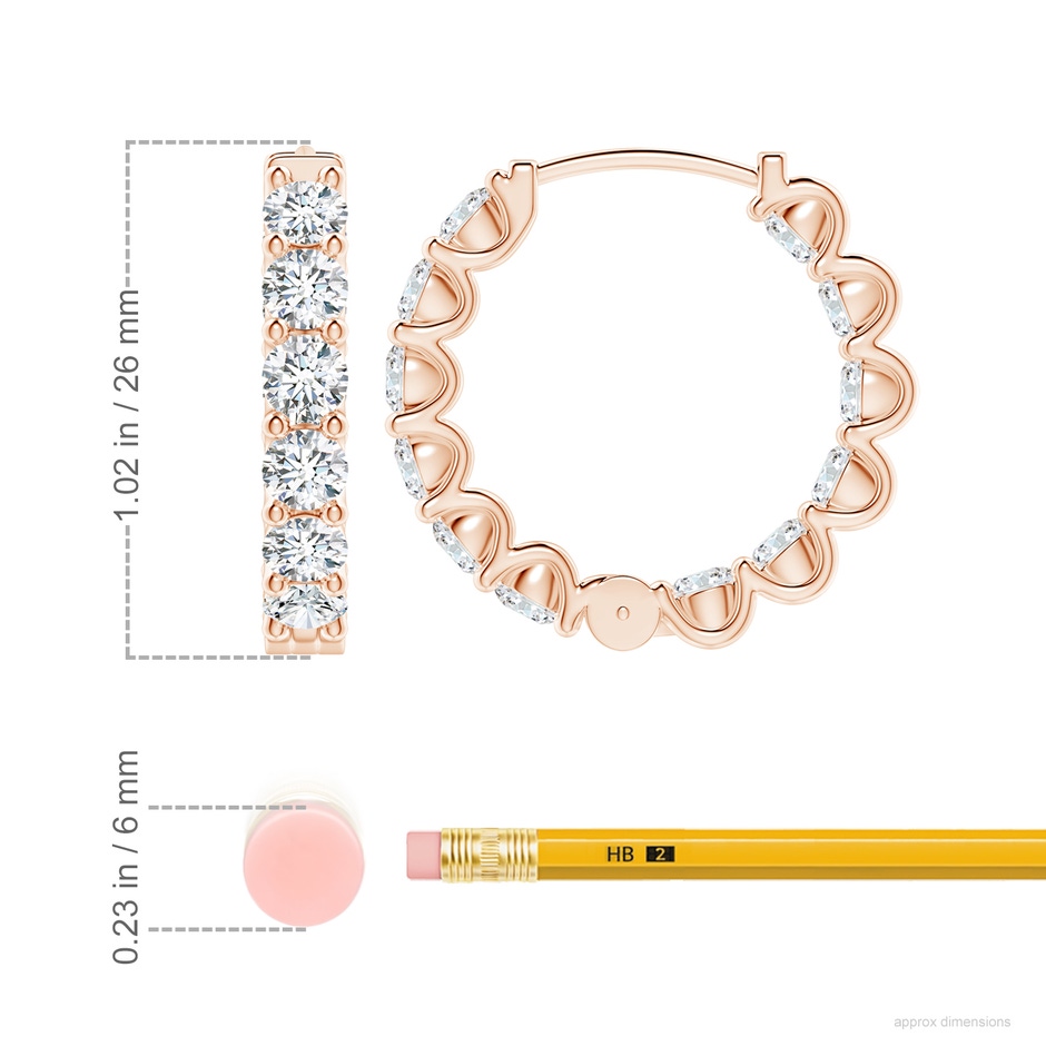 4mm GVS2 Prong-Set Diamond Inside Out Hoop Earrings in 9K Rose Gold ruler