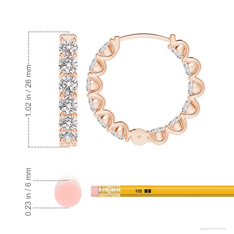 4mm IJI1I2 Prong-Set Diamond Inside Out Hoop Earrings in Rose Gold ruler