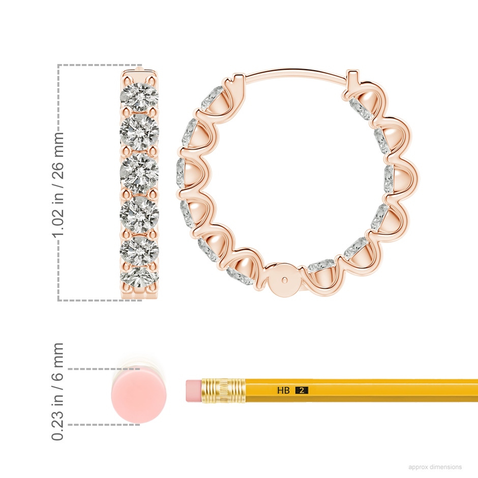 4mm KI3 Prong-Set Diamond Inside Out Hoop Earrings in Rose Gold ruler