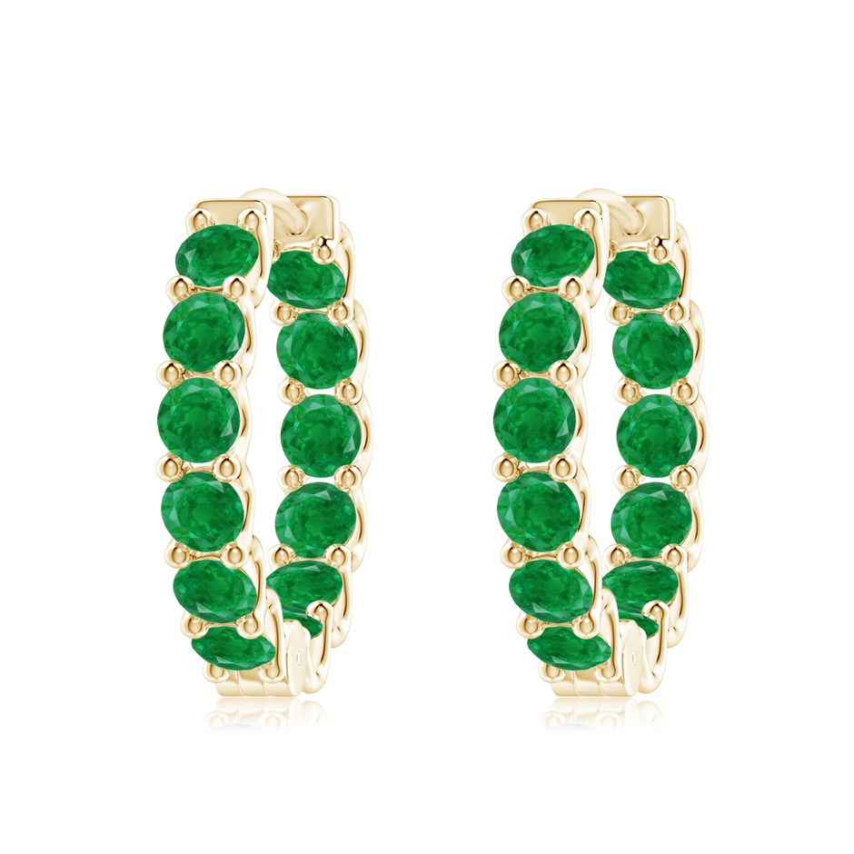 3.5mm AA Prong-Set Emerald Inside Out Hoop Earrings in Yellow Gold 