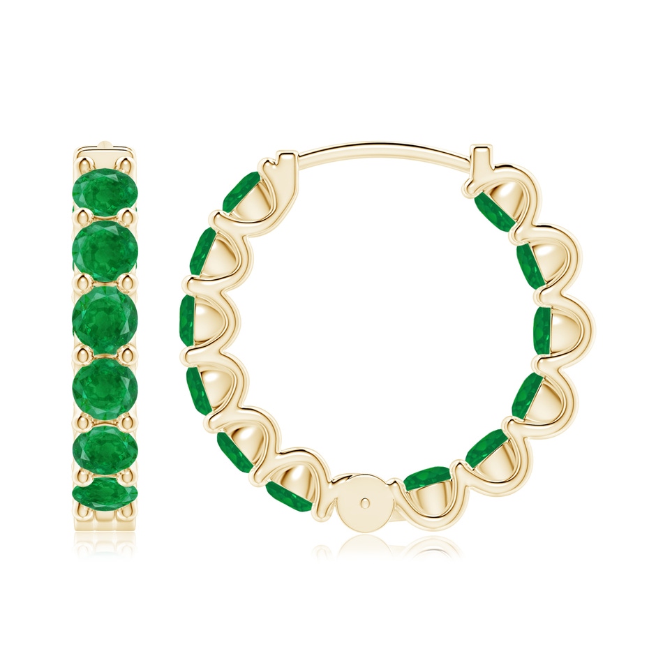 3.5mm AA Prong-Set Emerald Inside Out Hoop Earrings in Yellow Gold side 199