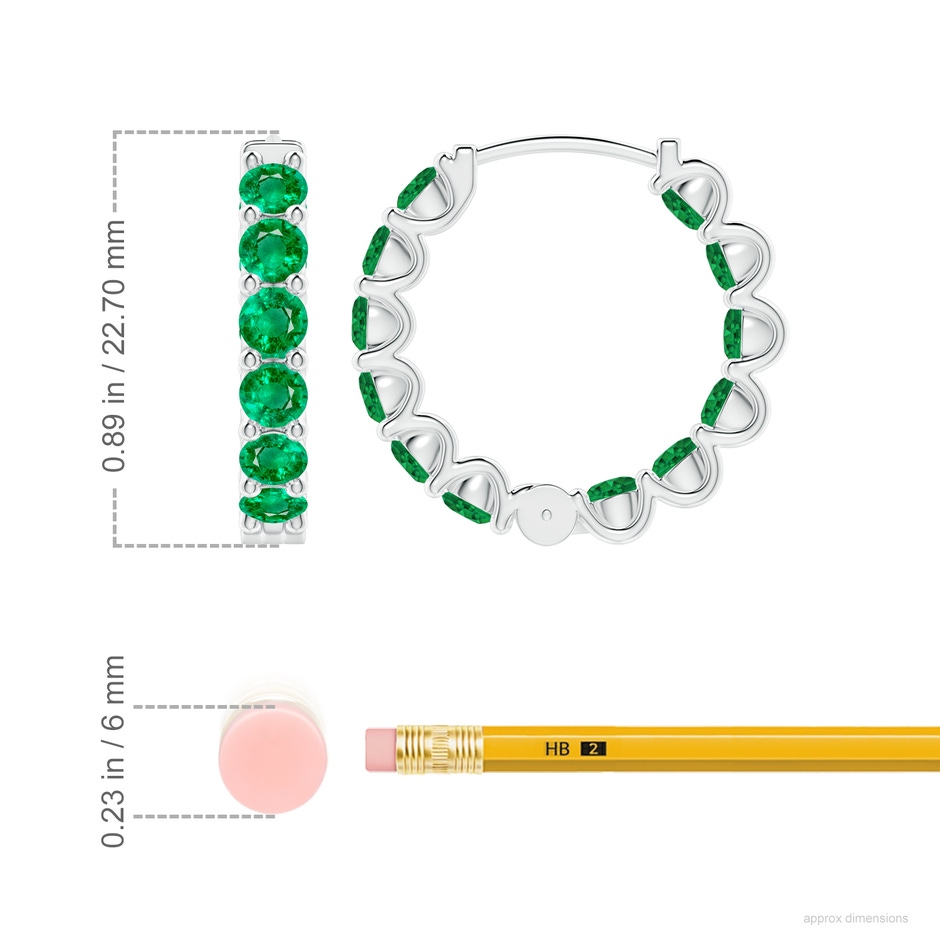 3.5mm AAA Prong-Set Emerald Inside Out Hoop Earrings in P950 Platinum ruler