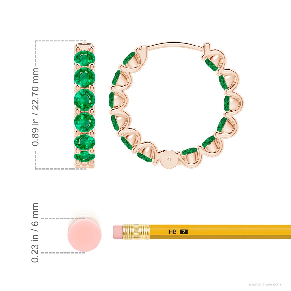 3.5mm AAA Prong-Set Emerald Inside Out Hoop Earrings in Rose Gold ruler