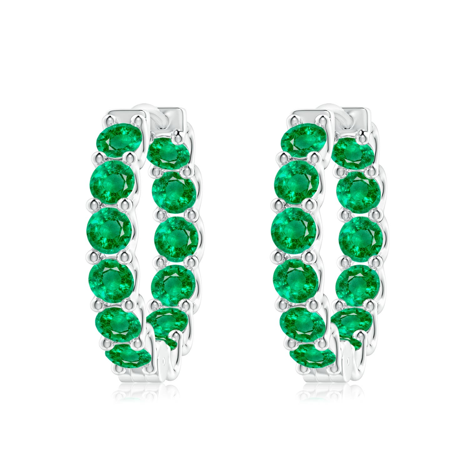 3.5mm AAA Prong-Set Emerald Inside Out Hoop Earrings in White Gold