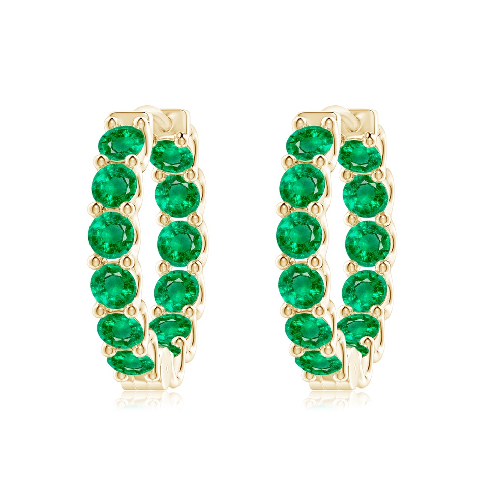 3.5mm AAA Prong-Set Emerald Inside Out Hoop Earrings in Yellow Gold 