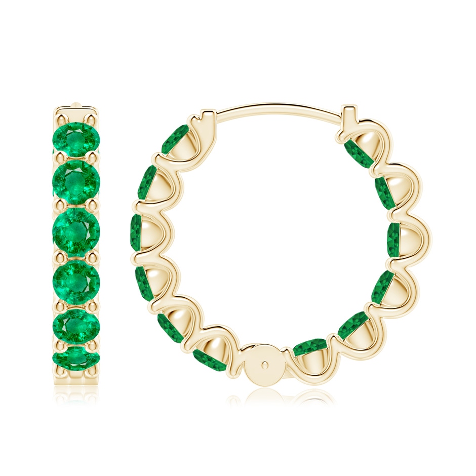3.5mm AAA Prong-Set Emerald Inside Out Hoop Earrings in Yellow Gold side 199