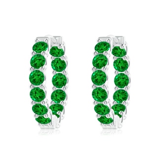 3.5mm AAAA Prong-Set Emerald Inside Out Hoop Earrings in P950 Platinum