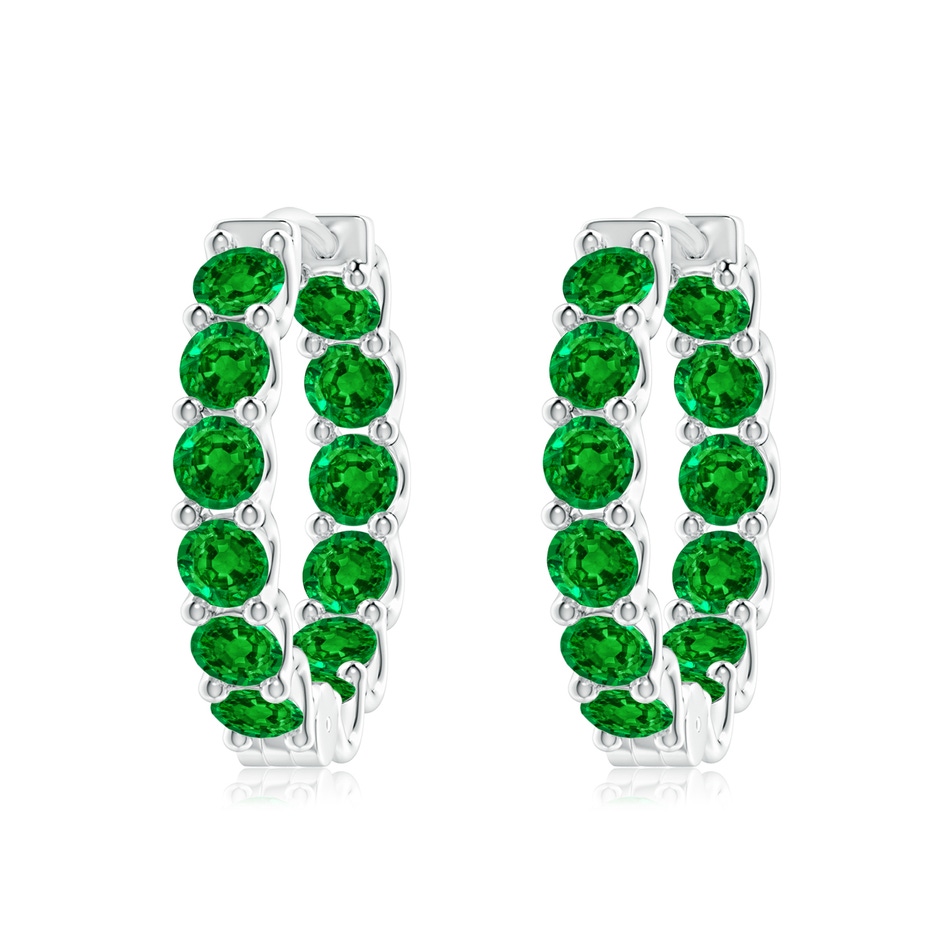 3.5mm AAAA Prong-Set Emerald Inside Out Hoop Earrings in P950 Platinum 