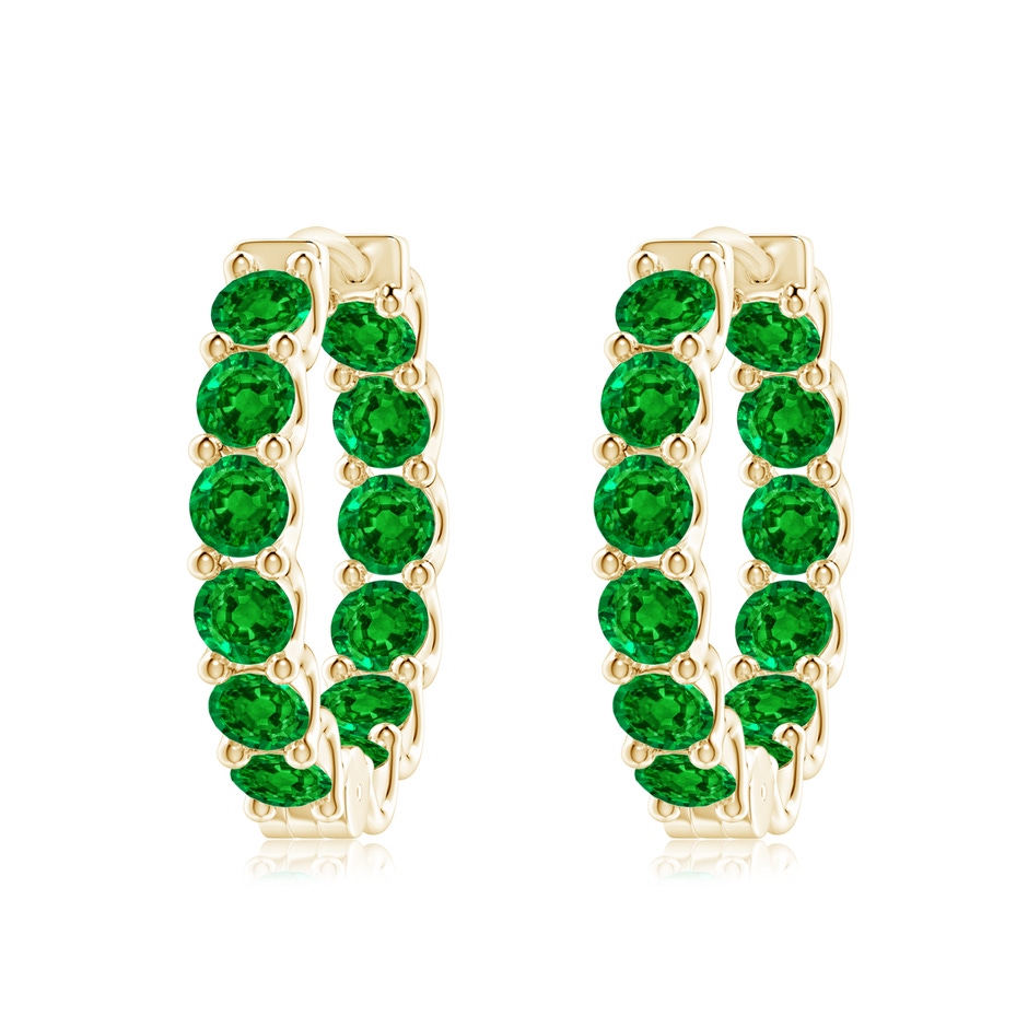 3.5mm AAAA Prong-Set Emerald Inside Out Hoop Earrings in Yellow Gold 