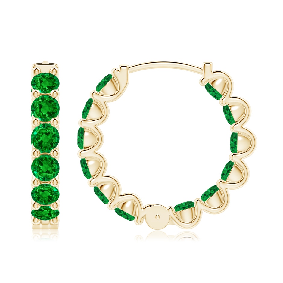 3.5mm AAAA Prong-Set Emerald Inside Out Hoop Earrings in Yellow Gold side 199