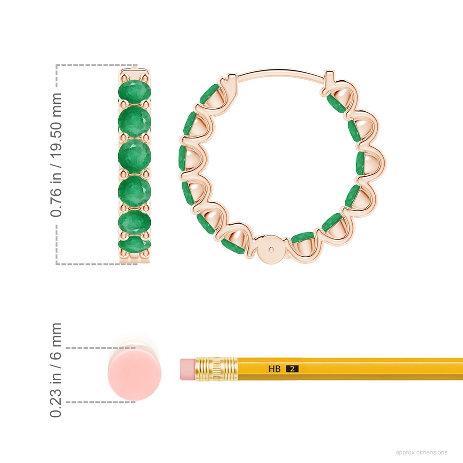 3mm A Prong-Set Emerald Inside Out Hoop Earrings in Rose Gold ruler
