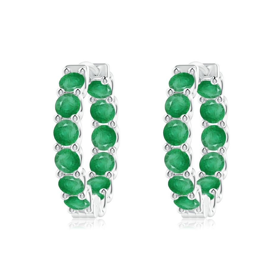 3mm A Prong-Set Emerald Inside Out Hoop Earrings in White Gold 