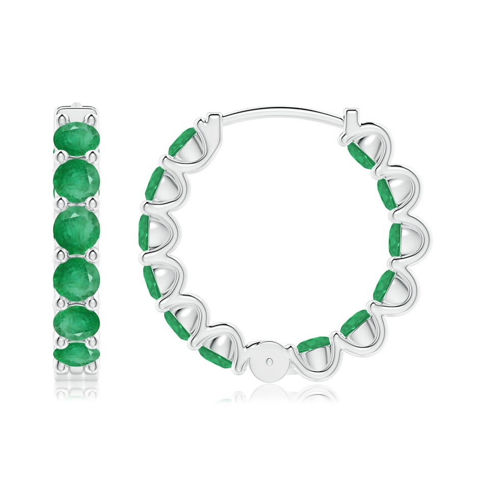 3mm A Prong-Set Emerald Inside Out Hoop Earrings in White Gold side 199