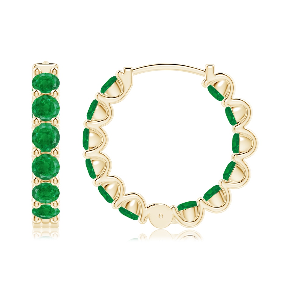 3mm AA Prong-Set Emerald Inside Out Hoop Earrings in Yellow Gold side 199