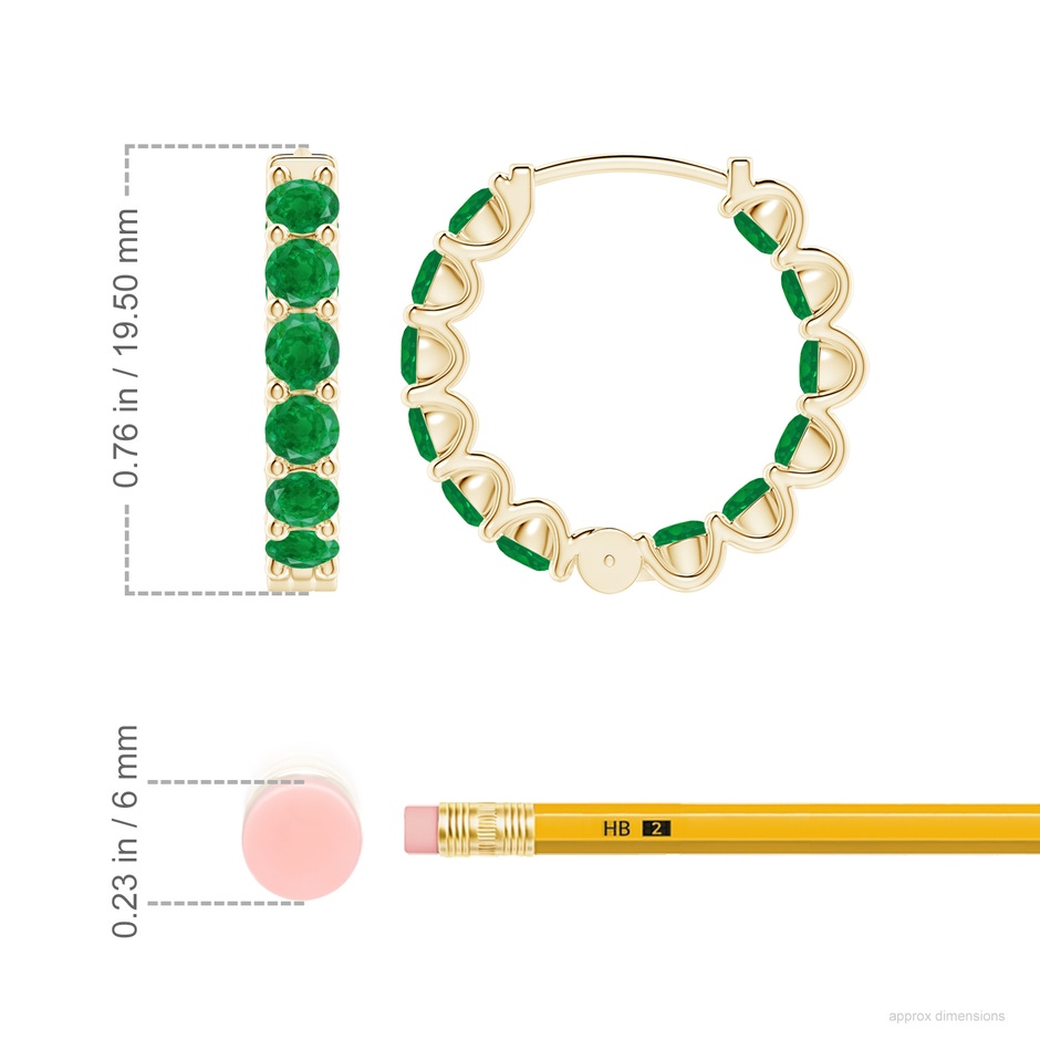 3mm AA Prong-Set Emerald Inside Out Hoop Earrings in Yellow Gold ruler
