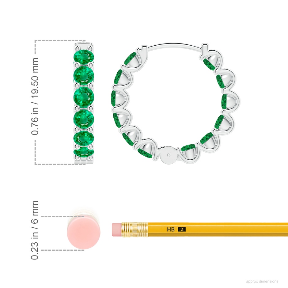 3mm AAA Prong-Set Emerald Inside Out Hoop Earrings in P950 Platinum ruler