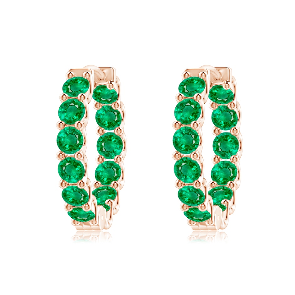 3mm AAA Prong-Set Emerald Inside Out Hoop Earrings in Rose Gold 