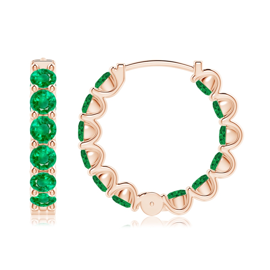 3mm AAA Prong-Set Emerald Inside Out Hoop Earrings in Rose Gold side 199