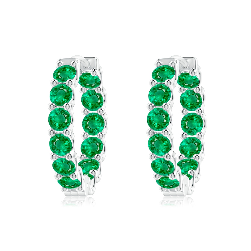 3mm AAA Prong-Set Emerald Inside Out Hoop Earrings in White Gold