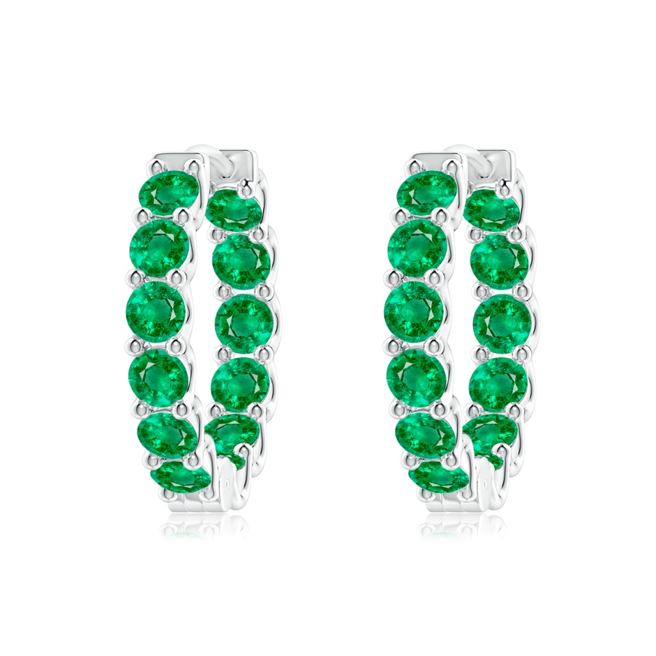 3mm AAA Prong-Set Emerald Inside Out Hoop Earrings in White Gold 