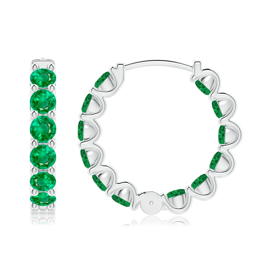 3mm AAA Prong-Set Emerald Inside Out Hoop Earrings in White Gold side 199