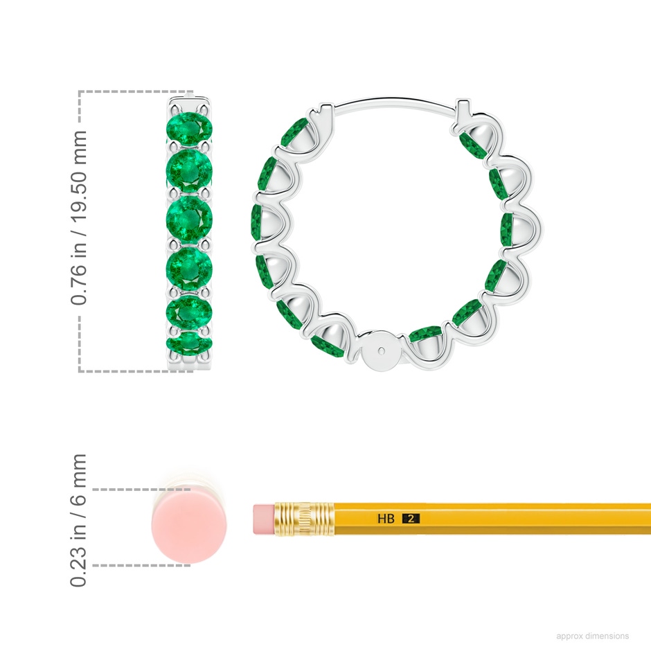 3mm AAA Prong-Set Emerald Inside Out Hoop Earrings in White Gold ruler