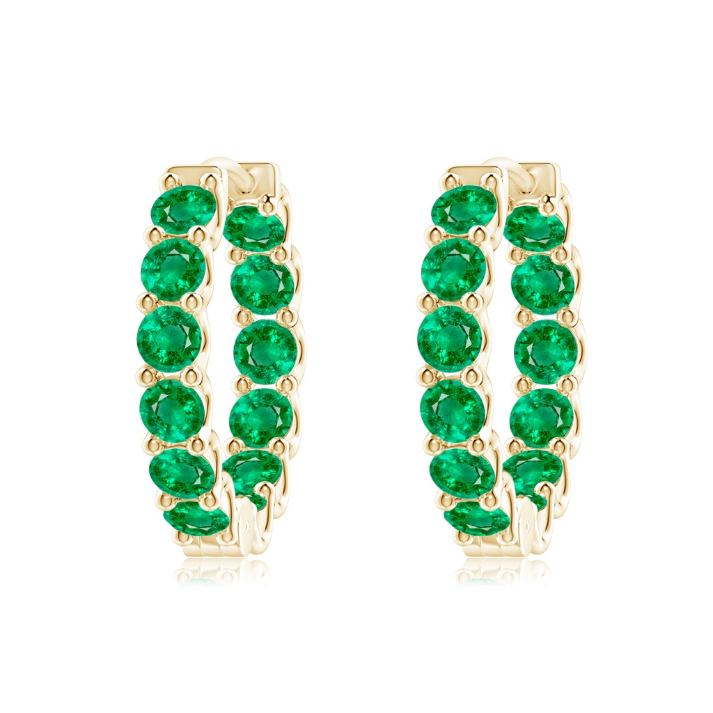 3mm AAA Prong-Set Emerald Inside Out Hoop Earrings in Yellow Gold