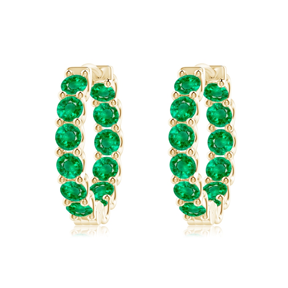 3mm AAA Prong-Set Emerald Inside Out Hoop Earrings in Yellow Gold 