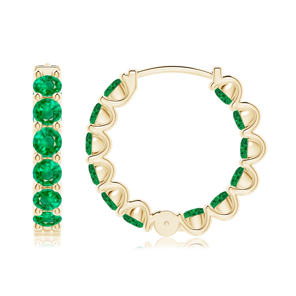 3mm AAA Prong-Set Emerald Inside Out Hoop Earrings in Yellow Gold Side 199
