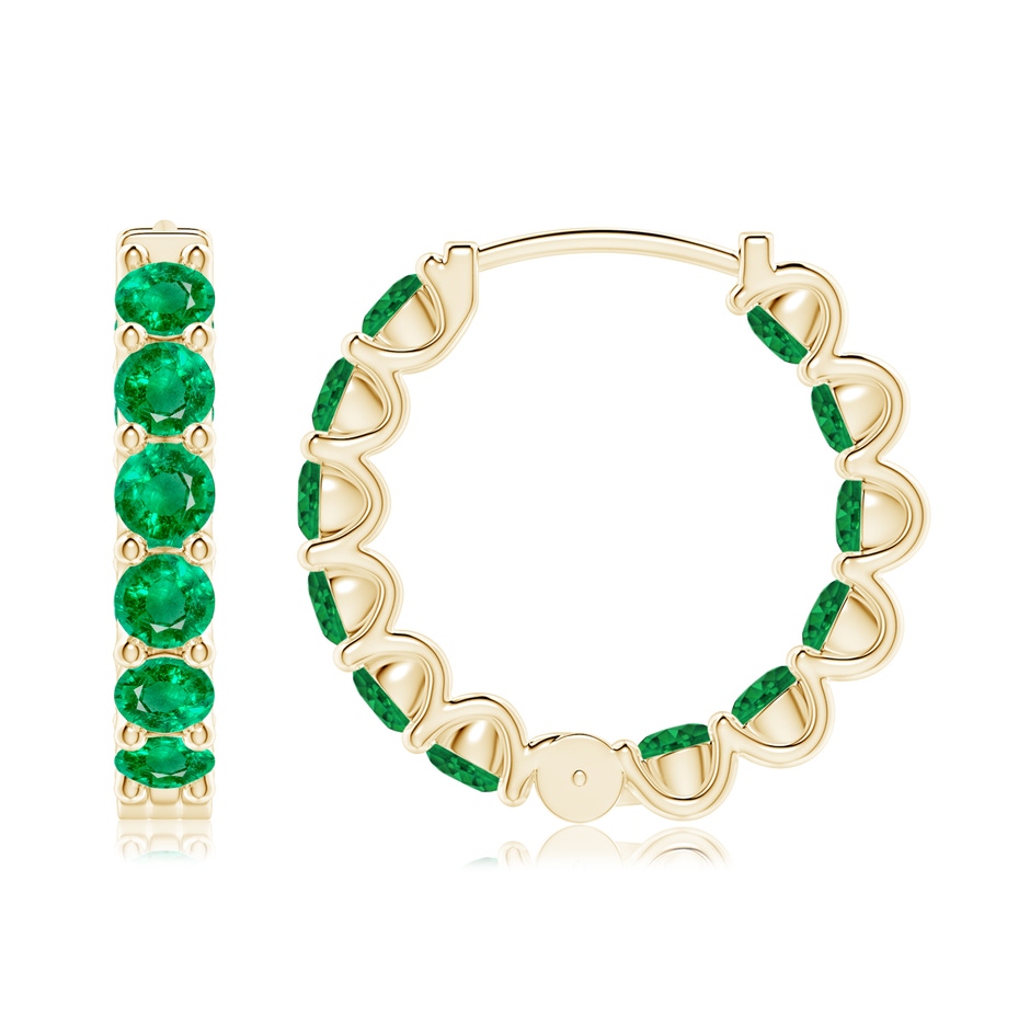 3mm AAA Prong-Set Emerald Inside Out Hoop Earrings in Yellow Gold side 199