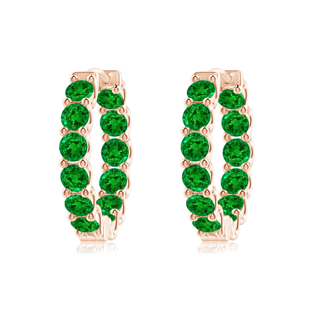 3mm AAAA Prong-Set Emerald Inside Out Hoop Earrings in Rose Gold