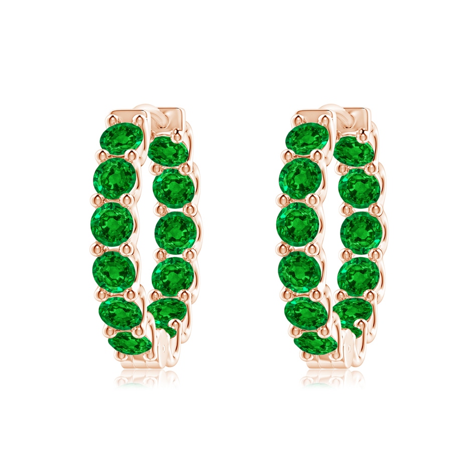 3mm AAAA Prong-Set Emerald Inside Out Hoop Earrings in Rose Gold 