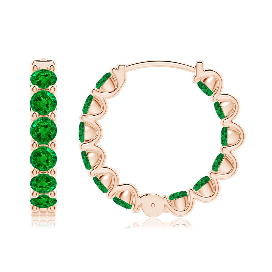 3mm AAAA Prong-Set Emerald Inside Out Hoop Earrings in Rose Gold side 199