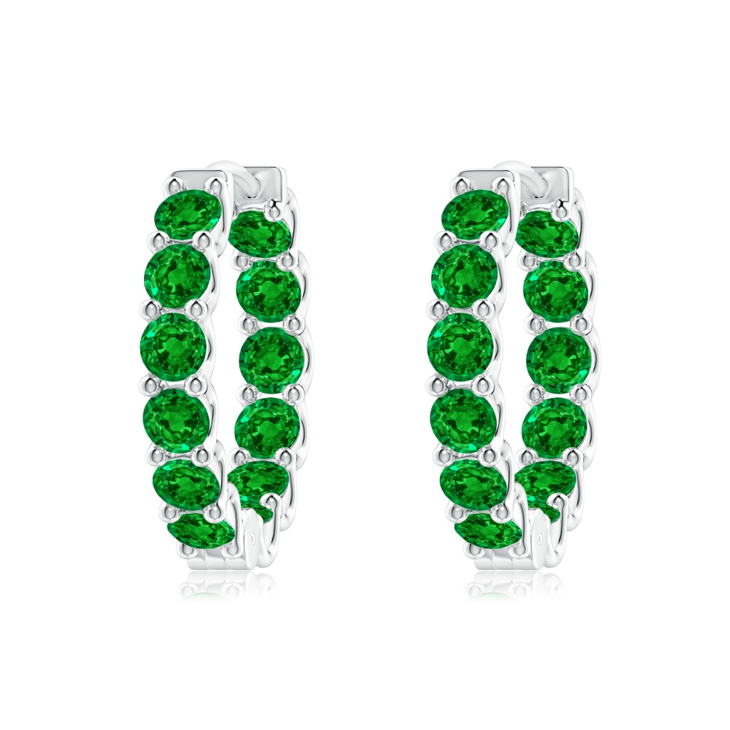 3mm AAAA Prong-Set Emerald Inside Out Hoop Earrings in S999 Silver