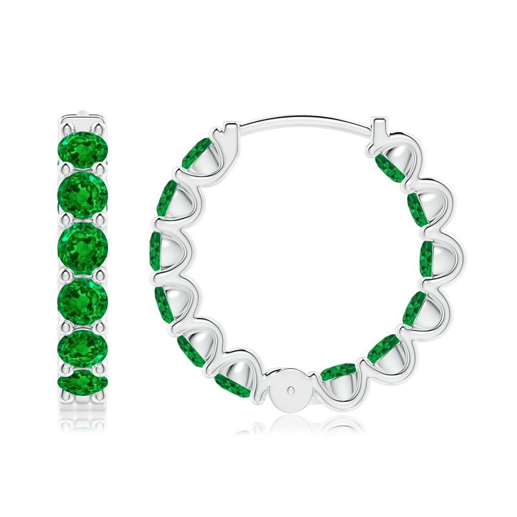 3mm AAAA Prong-Set Emerald Inside Out Hoop Earrings in S999 Silver - side 199