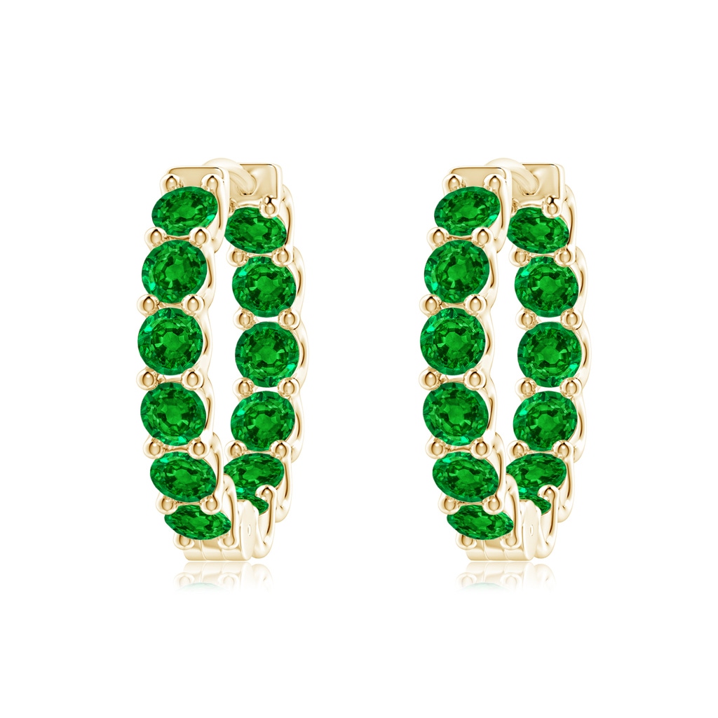 3mm AAAA Prong-Set Emerald Inside Out Hoop Earrings in Yellow Gold 