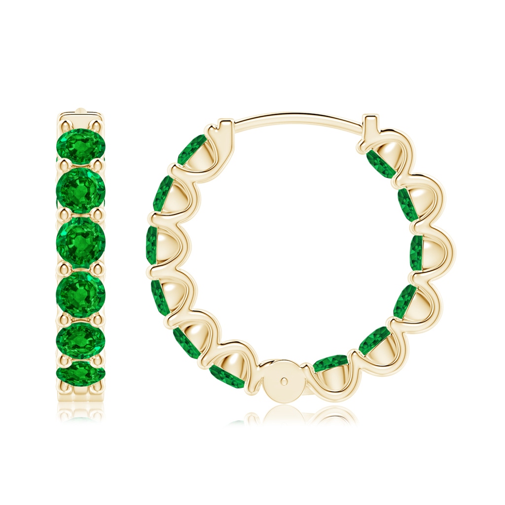 3mm AAAA Prong-Set Emerald Inside Out Hoop Earrings in Yellow Gold Side 199