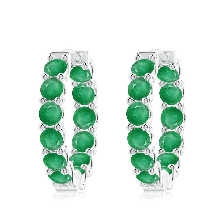 4mm A Prong-Set Emerald Inside Out Hoop Earrings in White Gold 