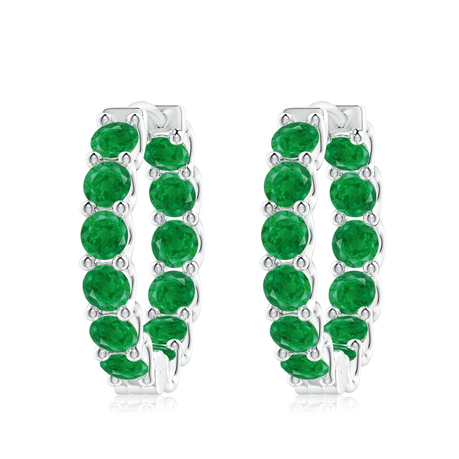4mm AA Prong-Set Emerald Inside Out Hoop Earrings in White Gold 