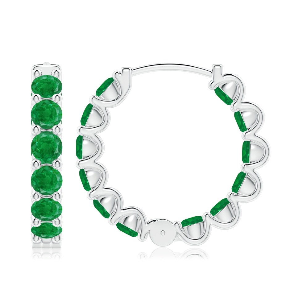 4mm AA Prong-Set Emerald Inside Out Hoop Earrings in White Gold side 199