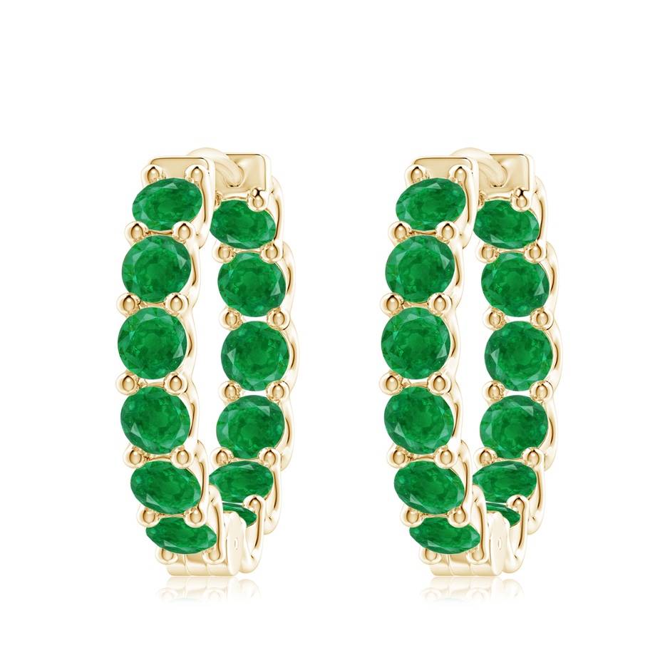 4mm AA Prong-Set Emerald Inside Out Hoop Earrings in Yellow Gold 