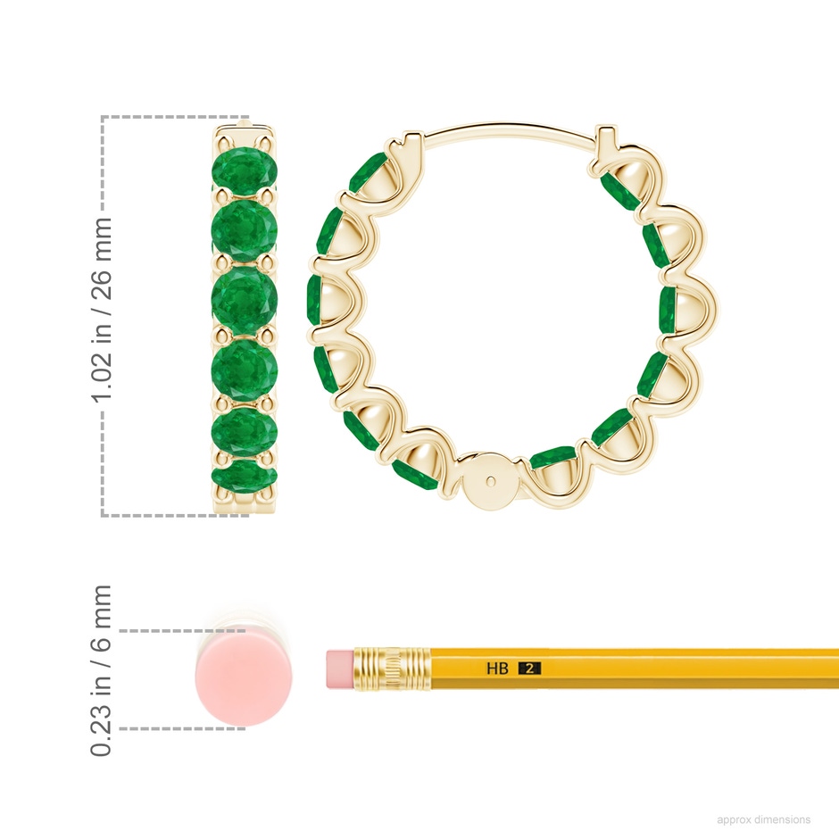 4mm AA Prong-Set Emerald Inside Out Hoop Earrings in Yellow Gold ruler
