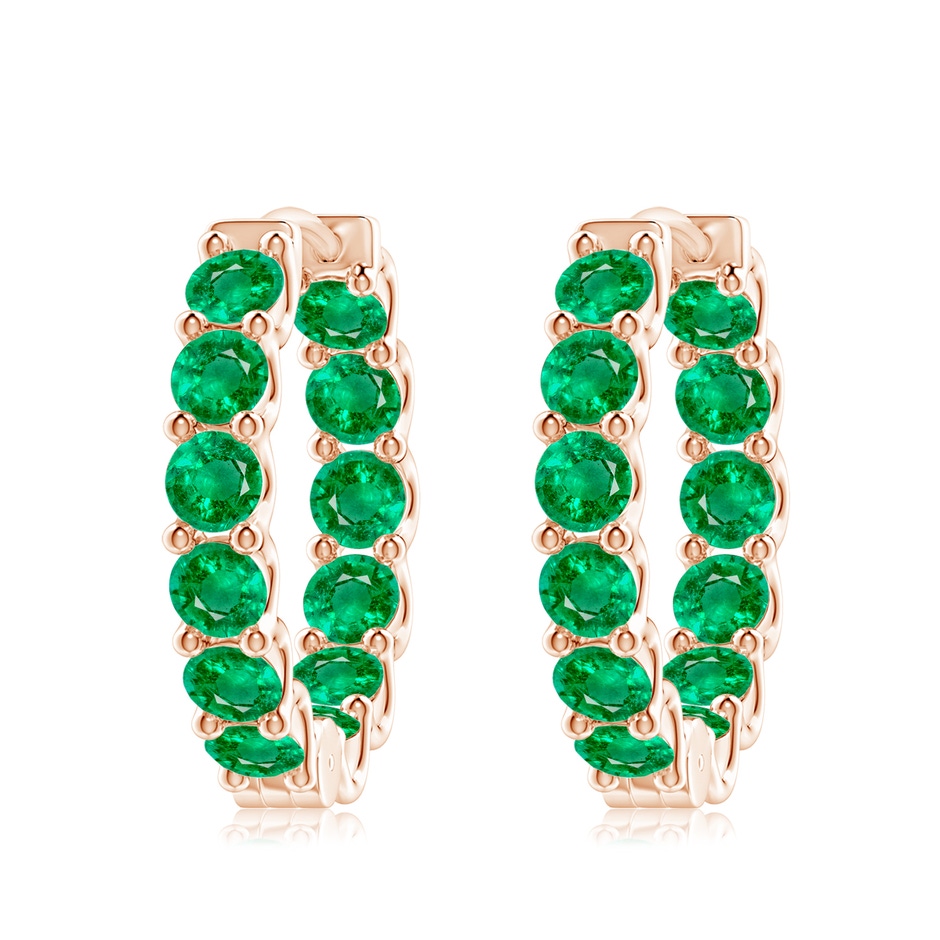 4mm AAA Prong-Set Emerald Inside Out Hoop Earrings in Rose Gold 