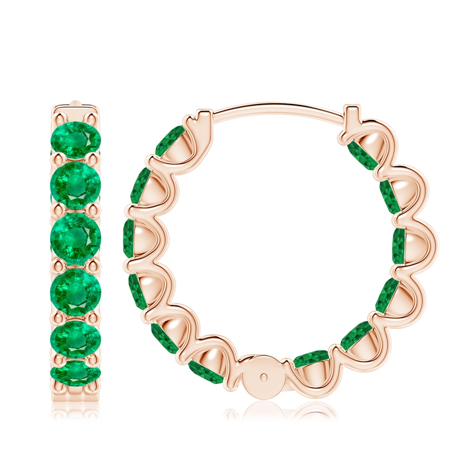 4mm AAA Prong-Set Emerald Inside Out Hoop Earrings in Rose Gold side 199