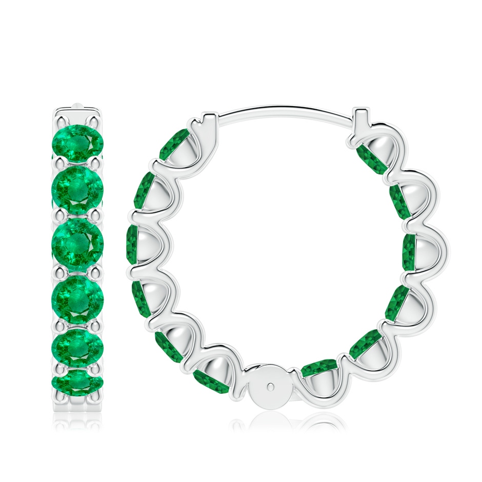 4mm AAA Prong-Set Emerald Inside Out Hoop Earrings in White Gold side 199