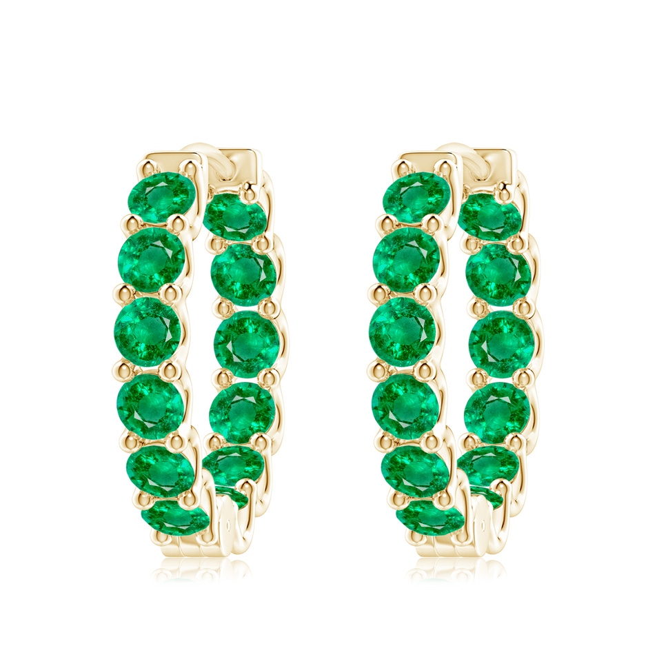 4mm AAA Prong-Set Emerald Inside Out Hoop Earrings in Yellow Gold 