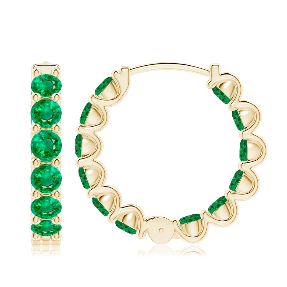 4mm AAA Prong-Set Emerald Inside Out Hoop Earrings in Yellow Gold side 199