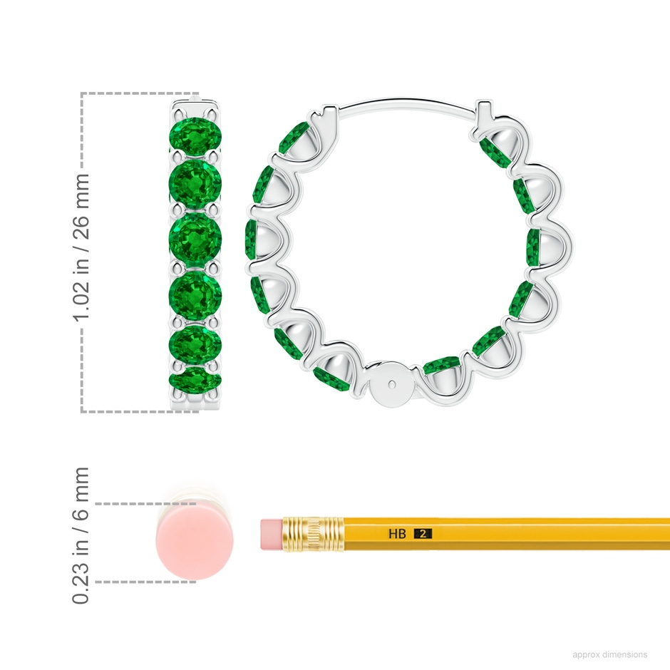 4mm AAAA Prong-Set Emerald Inside Out Hoop Earrings in P950 Platinum ruler